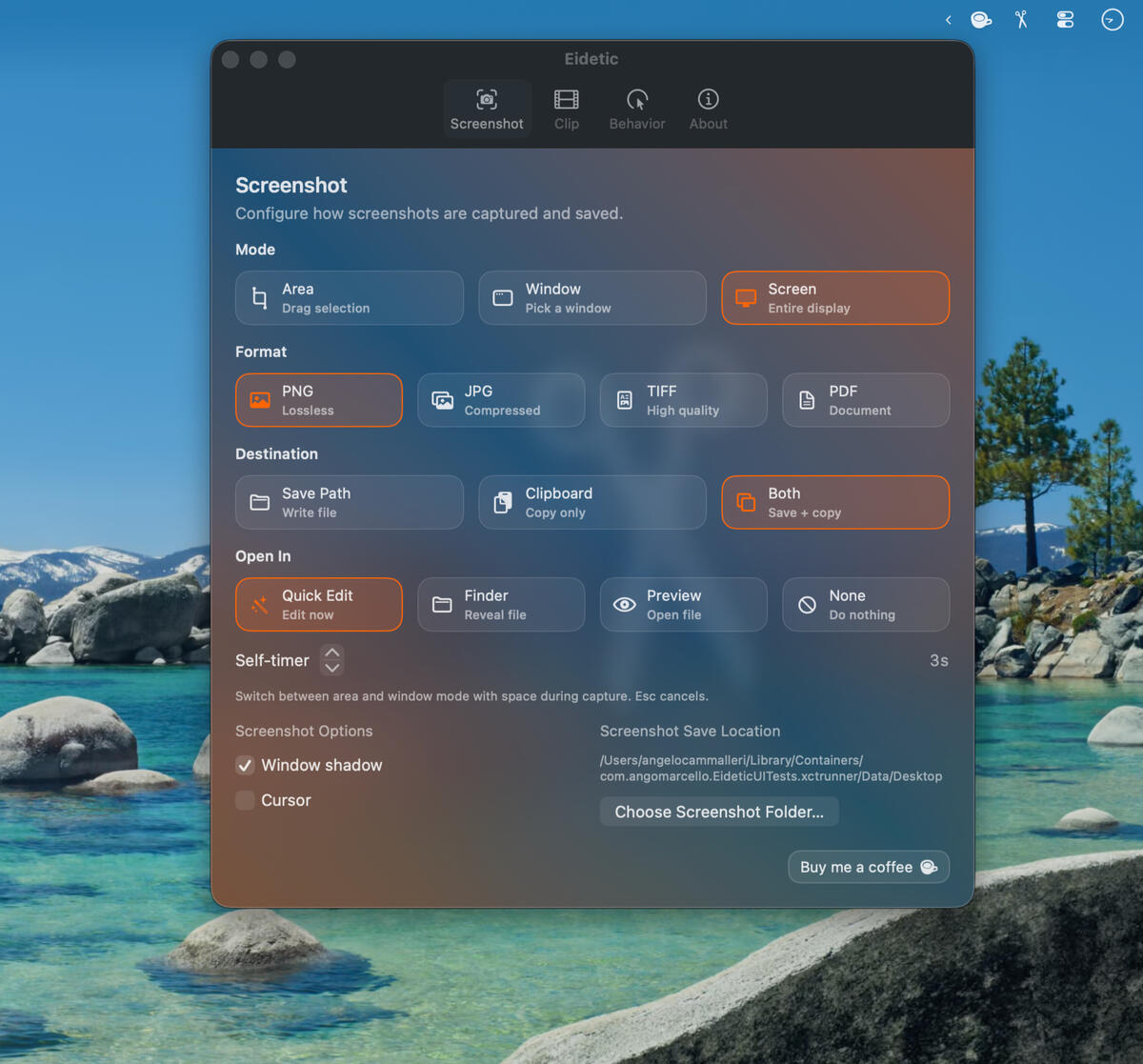 Eidetic - Screenshot Settings The Eidetic Screenshot Settings