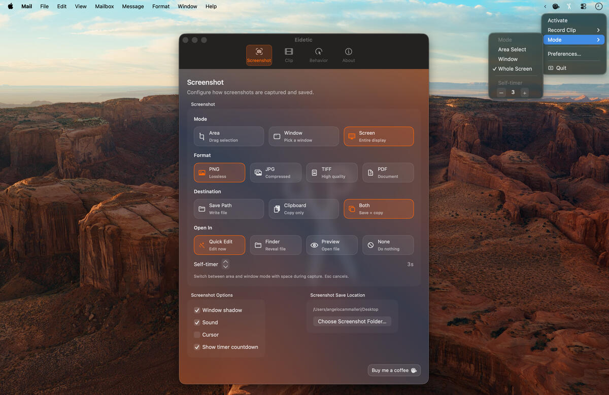 Eidetic - Screenshot Settings The Eidetic Screenshot Settings
