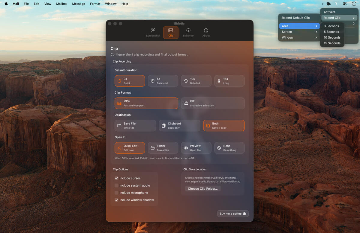 The Eidetic Clip Settings