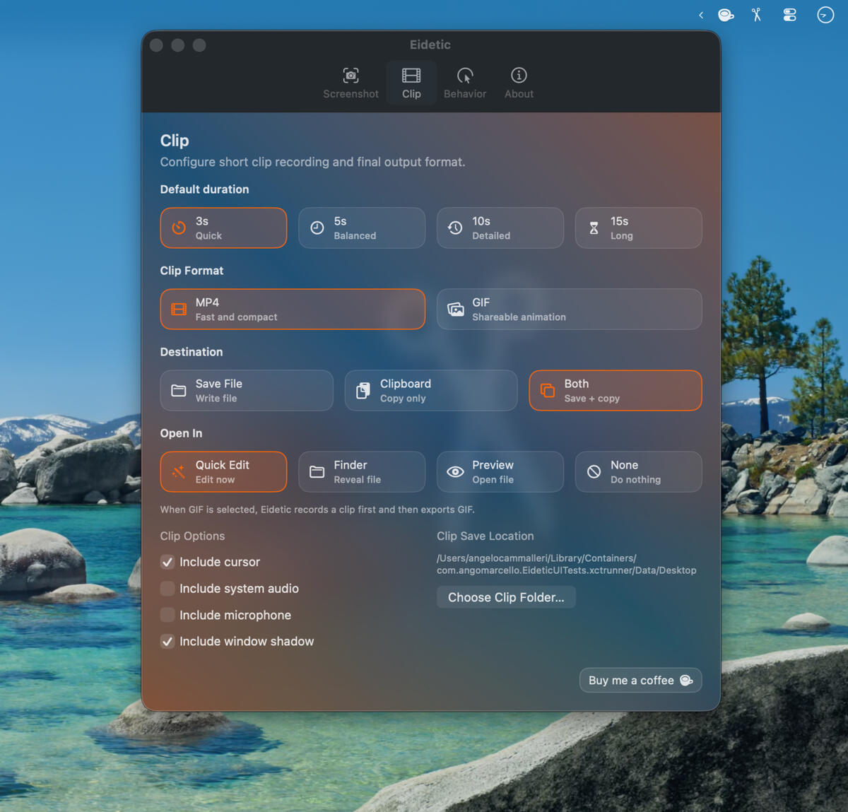 Eidetic - Clip Settings Pane The Eidetic Clip Settings